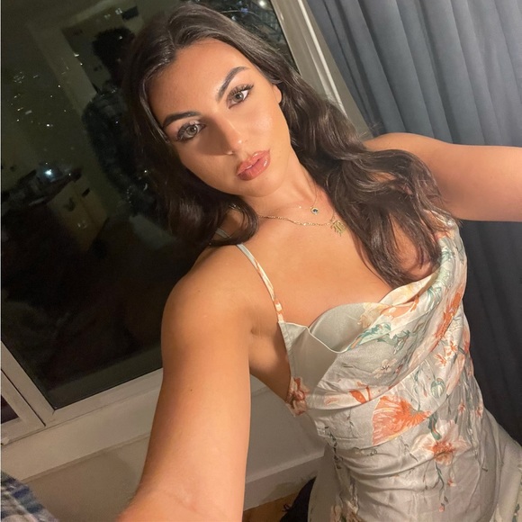 Shein Floral Silk Slip Dress | Light Blue - Picture 3 of 3